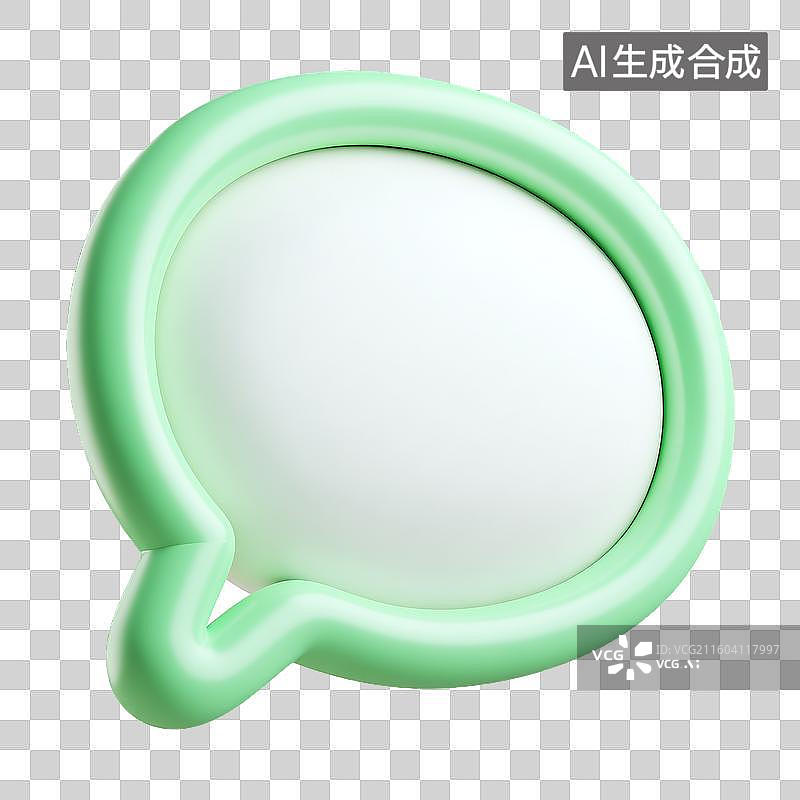 【AI数字艺术】3D膨胀风圆润卡通绿色空白对话框边框图标社交媒体免抠元素透明底PNG图片素材