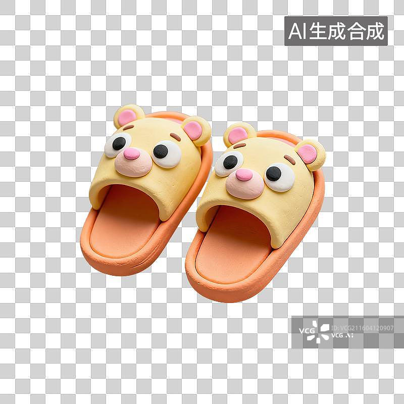 【AI数字艺术】3D粘土风格母婴亲子主题婴儿拖鞋元素图片素材