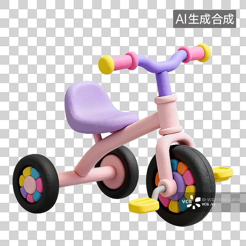 【AI数字艺术】3D粘土风格母婴亲子主题儿童三轮脚踏车元素图片素材