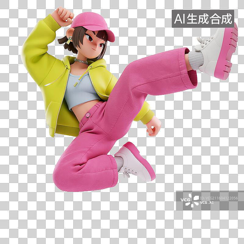 【AI数字艺术】3D多巴胺穿搭女子动作姿态图片素材