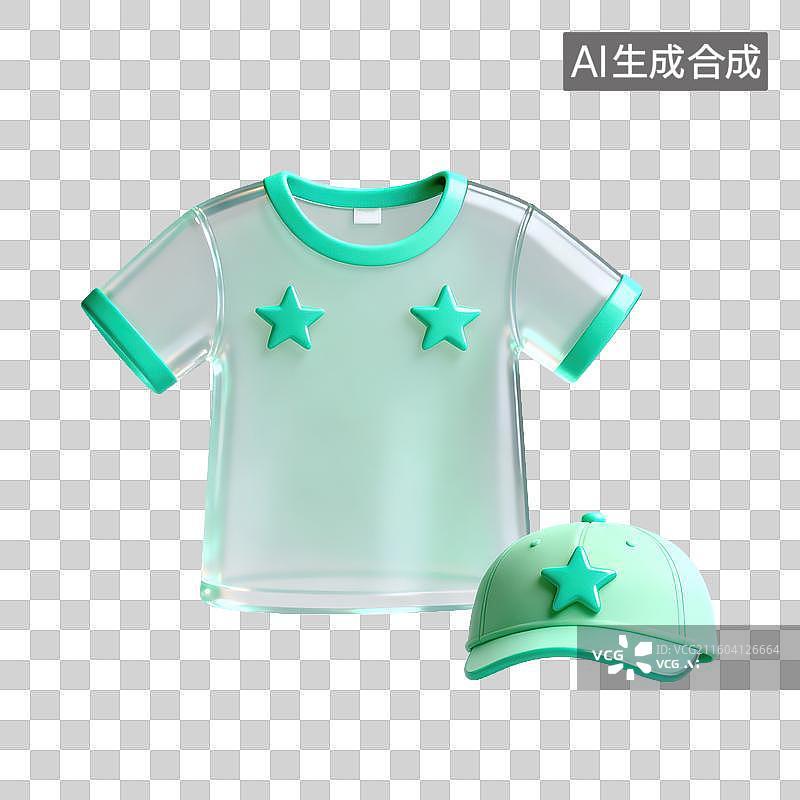 【AI数字艺术】3D磨砂玻璃材质电商购物主题T恤半袖鸭舌帽元素图片素材