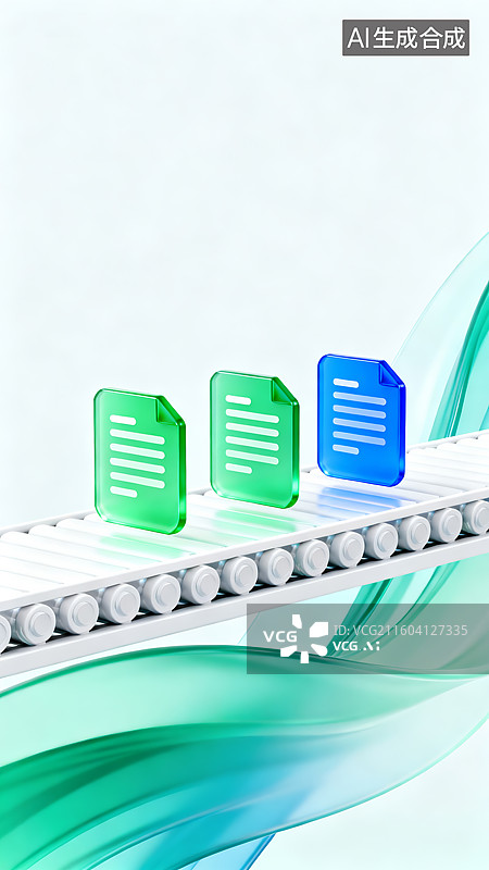 【AI数字艺术】3D 文件传送带数据处理文件传输科技场景图片素材