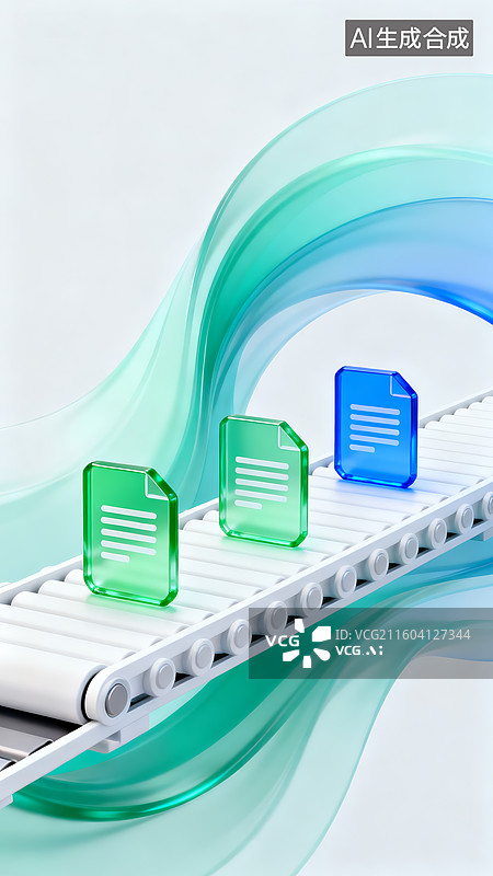 【AI数字艺术】3D 文件传送带数据处理文件传输科技场景图片素材