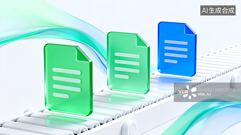 【AI数字艺术】3D 文件传送带数据处理文件传输科技场景图片素材