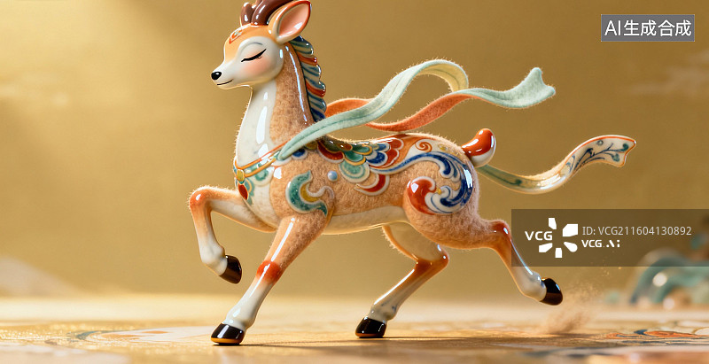 【AI数字艺术】彩绘鹿形艺术雕塑图片素材
