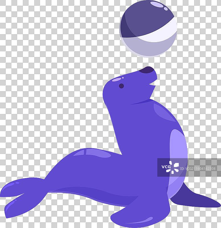 一只紫耳朵的海豹用鼻子顶着一个球图片素材