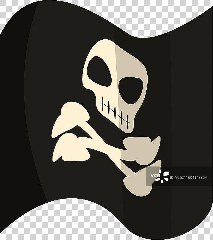 挥舞的黑色海盗旗，带有骷髅和交叉骨头图案图片素材