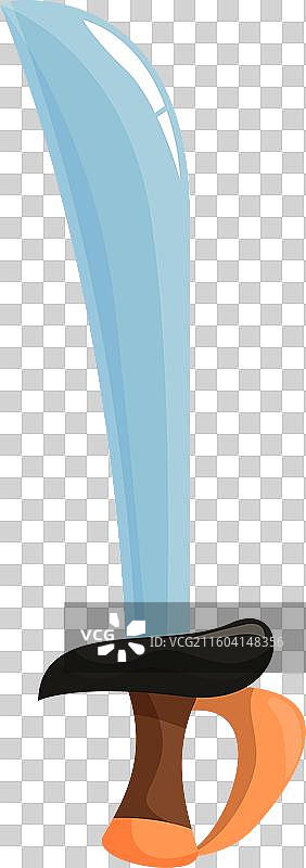 卡通弯刀剑向上指向，带有木质剑柄图片素材