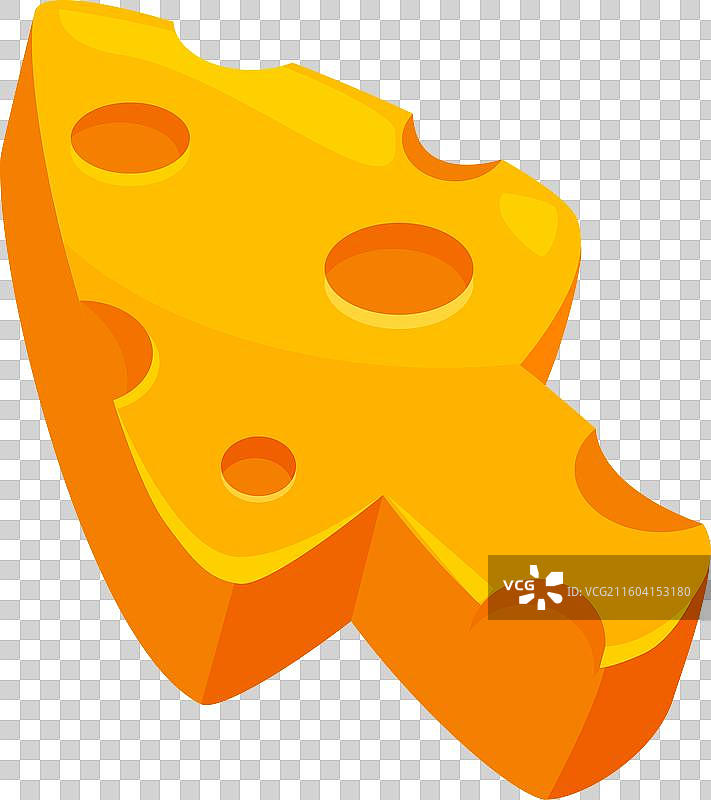 一个巨大的卡通奶酪块指向右边，孤立的图片素材