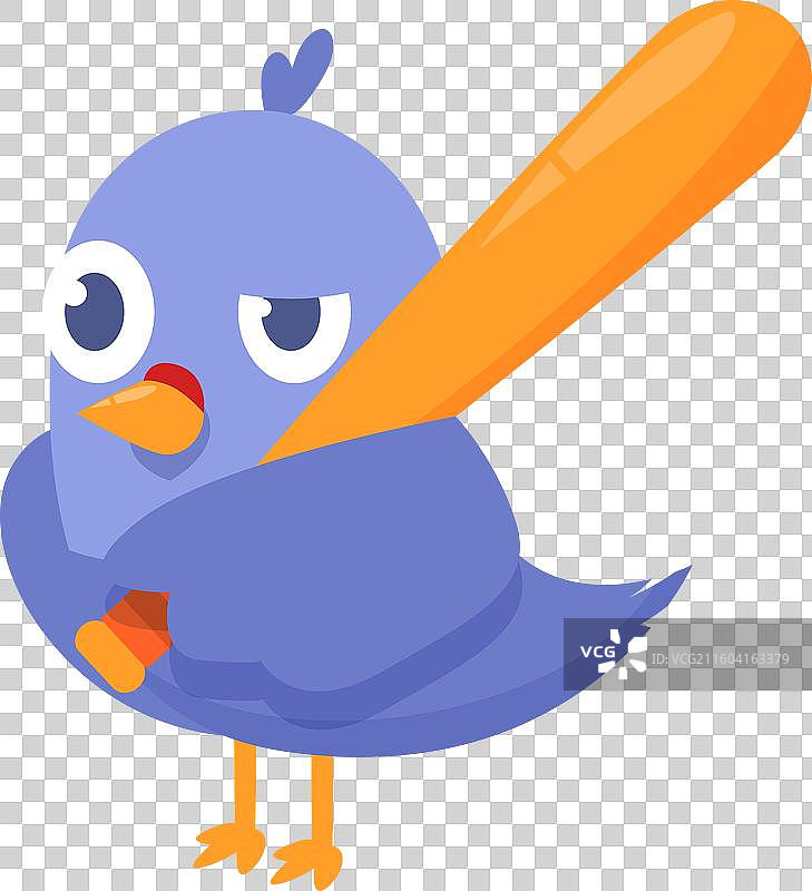 一只拿着大棒球棒的愤怒的蓝色小鸟图片素材