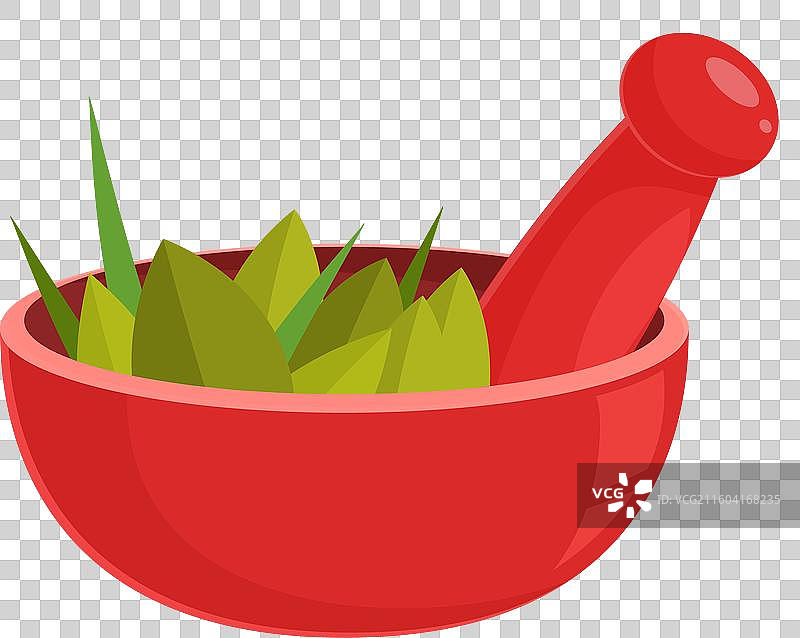 红色的研钵和杵正在捣碎草药图片素材