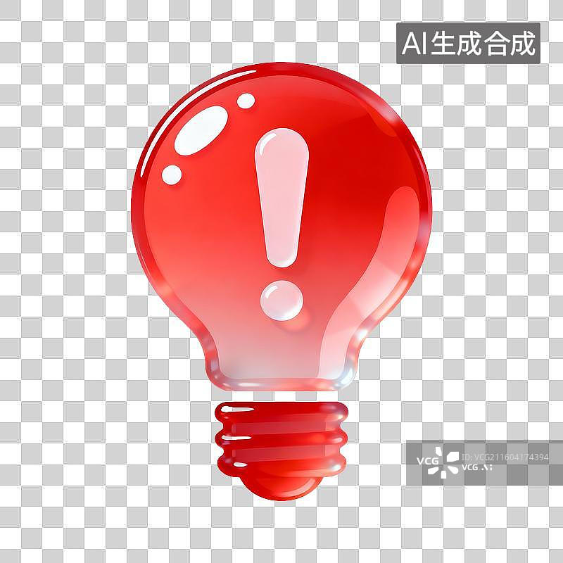 【AI数字艺术】红色灯泡中的感叹号图片素材