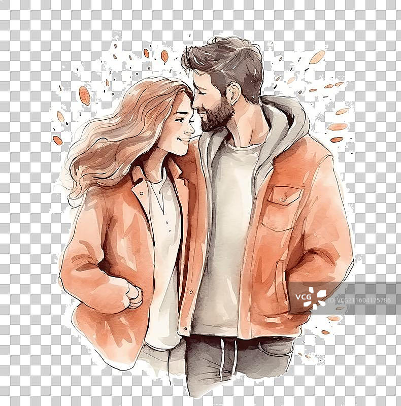 水彩手绘时尚卡通情侣图片素材