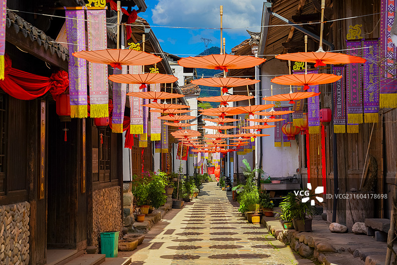 浙江省丽水市，景宁畲族自治县，大均乡，景宁畲族自治县畲乡之窗旅游区，大均古街图片素材