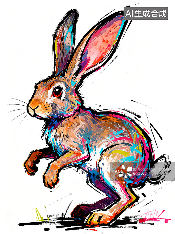 【AI数字艺术】动物插画 兔 涂鸦肌理风格的十二生肖图片素材