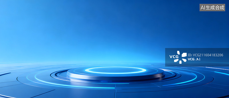 【AI数字艺术】蓝色科技感圆形平台展示空间图片素材