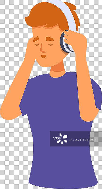 年轻男子戴着耳机听音乐图片素材