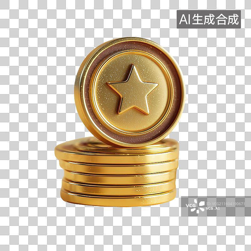 【AI数字艺术】星星金币堆3D图标图片素材