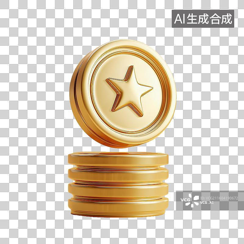 【AI数字艺术】星星金币堆3D图标图片素材