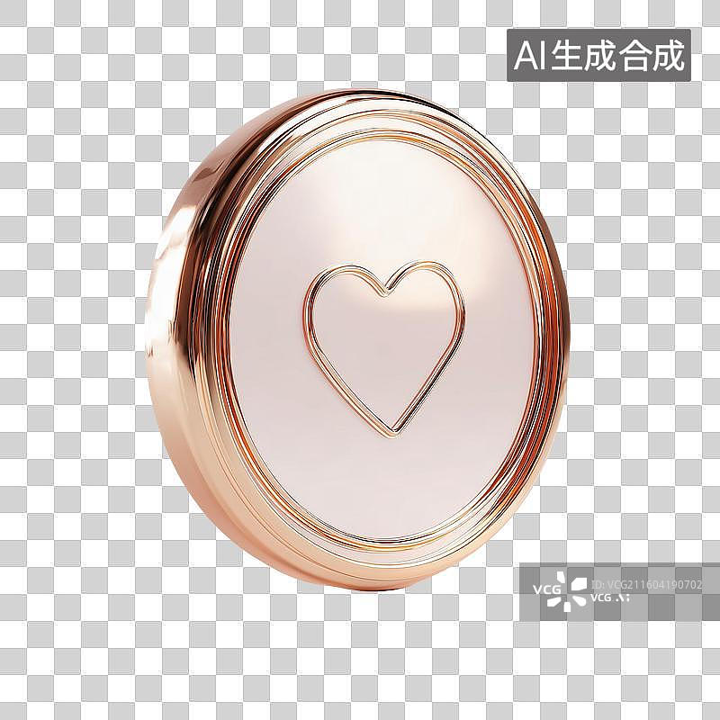 【AI数字艺术】玫瑰金爱心币3D图标图片素材