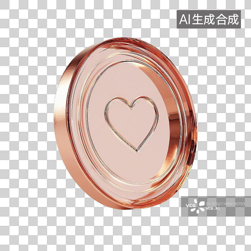 【AI数字艺术】玫瑰金爱心币3D图标图片素材
