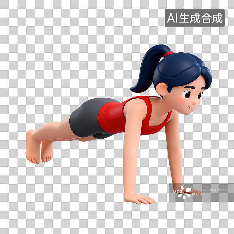 【AI数字艺术】3D体育运动主题女子俯卧撑元素图片素材