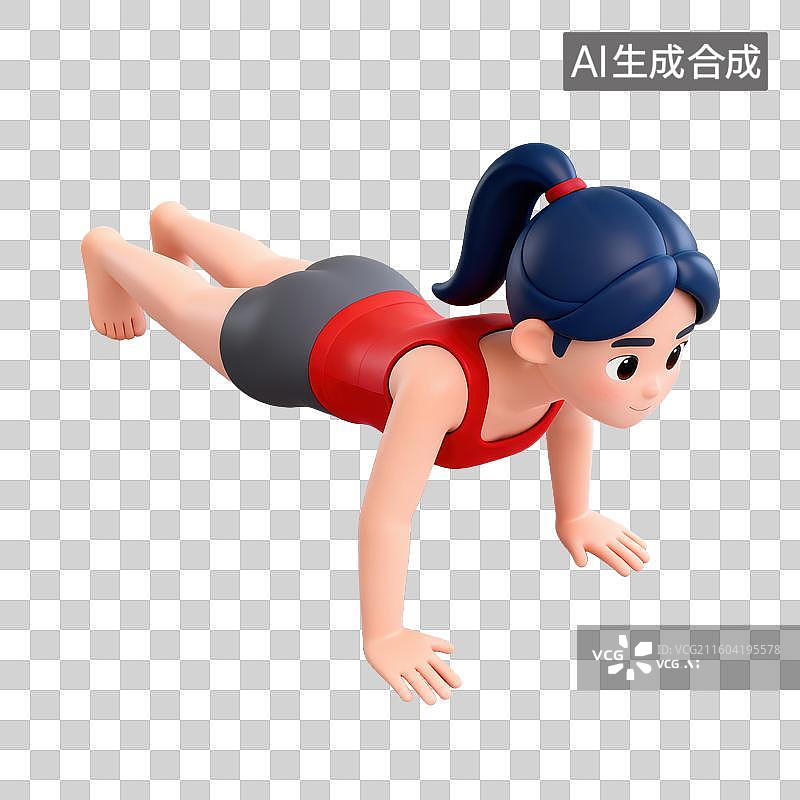 【AI数字艺术】3D体育运动主题女子俯卧撑元素图片素材