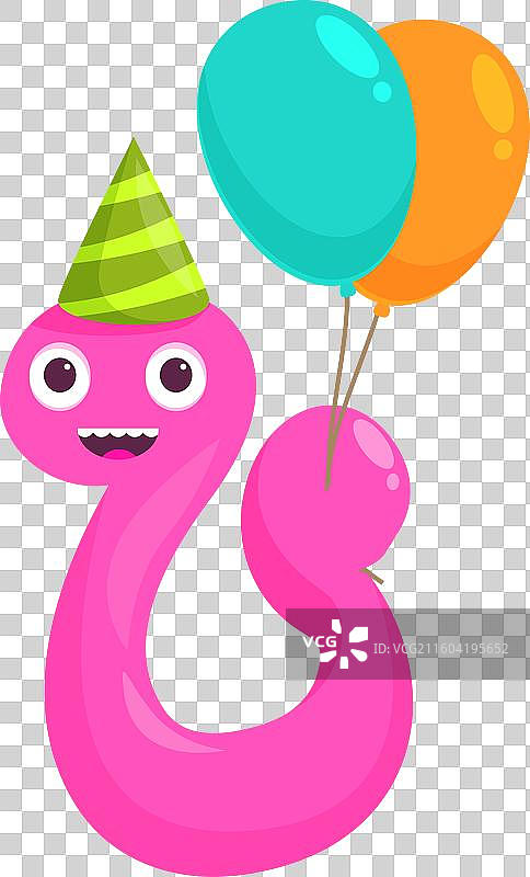 快乐的粉色虫子，拿着两个气球，戴着图片素材