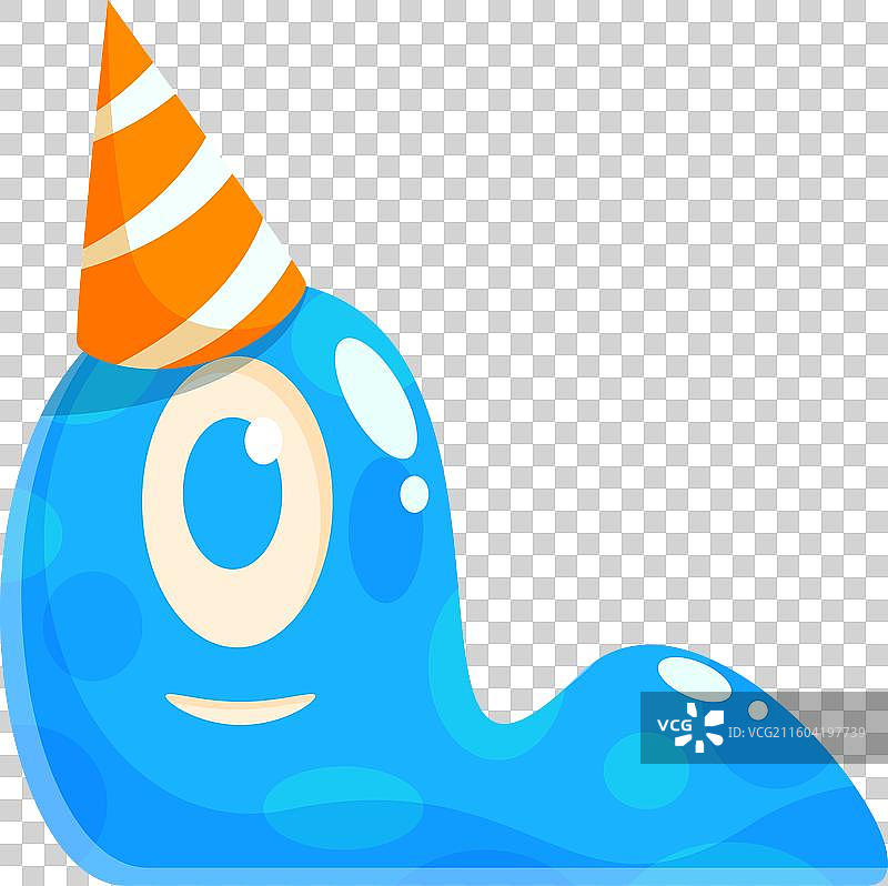 可爱的蓝色怪物戴着生日帽微笑图片素材