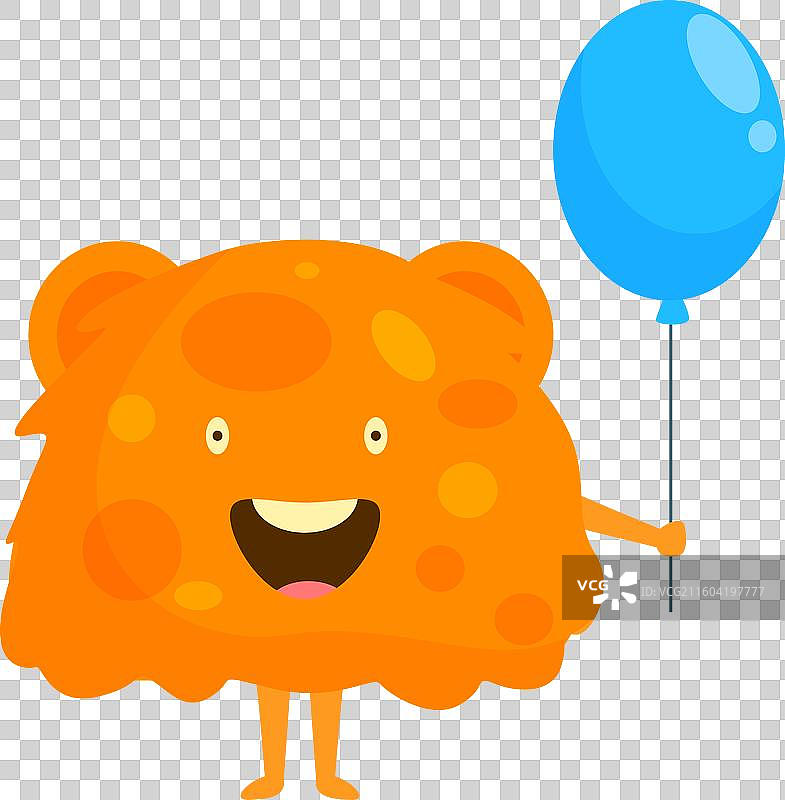 一个快乐的橙色怪物拿着一个蓝色气球图片素材