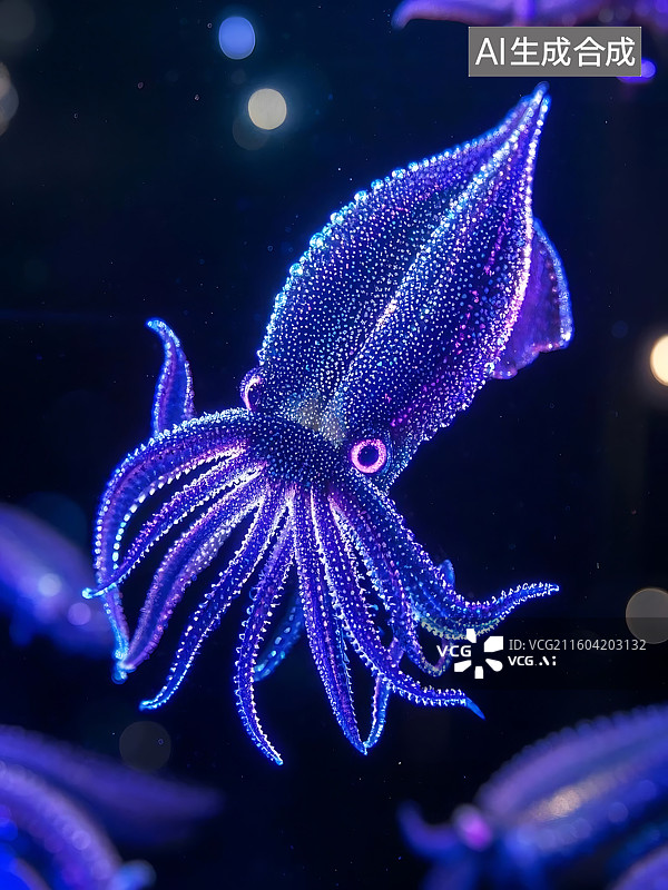 【AI数字艺术】深海精灵：闪耀的蓝紫色火焰乌贼图片素材