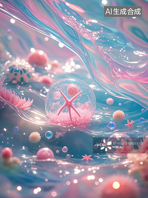 【AI数字艺术】梦幻海底世界：粉色与蓝色的奇妙交织图片素材