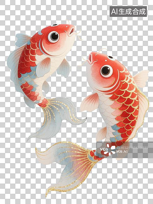 【AI数字艺术】中式好运锦鲤精美国风插画图片素材