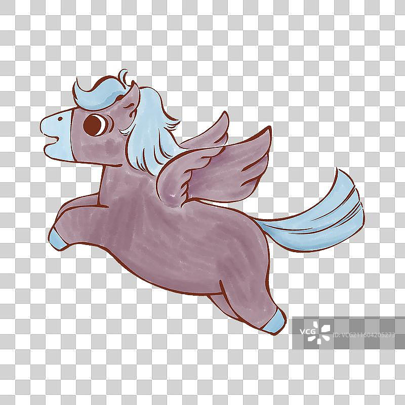 可爱萌系卡通小马免抠元素，长翅膀飞翔的小马。图片素材