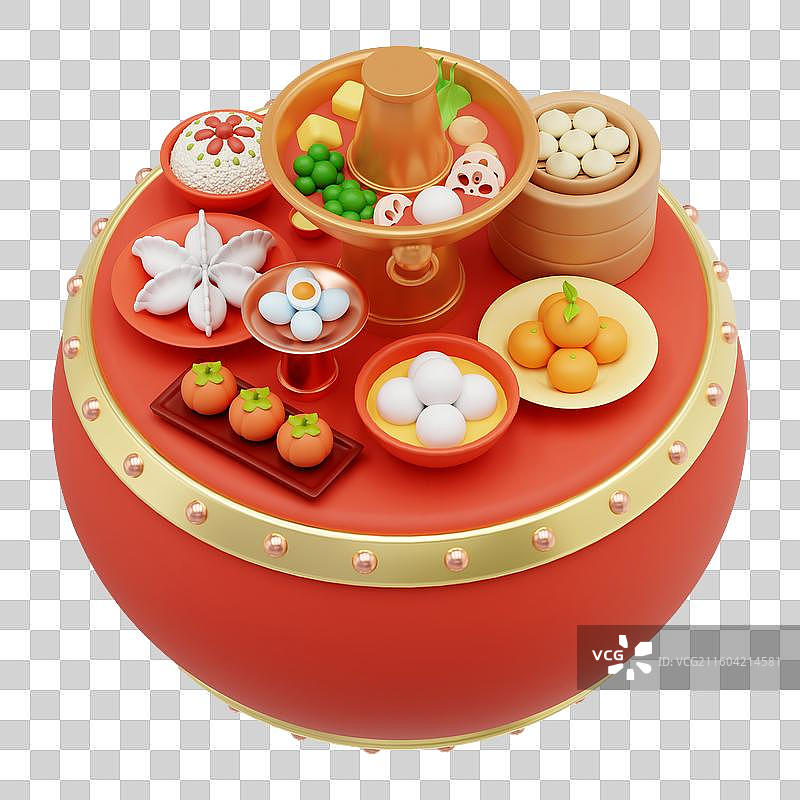 3D卡通一桌饭菜食物节日新年免抠元素图片素材