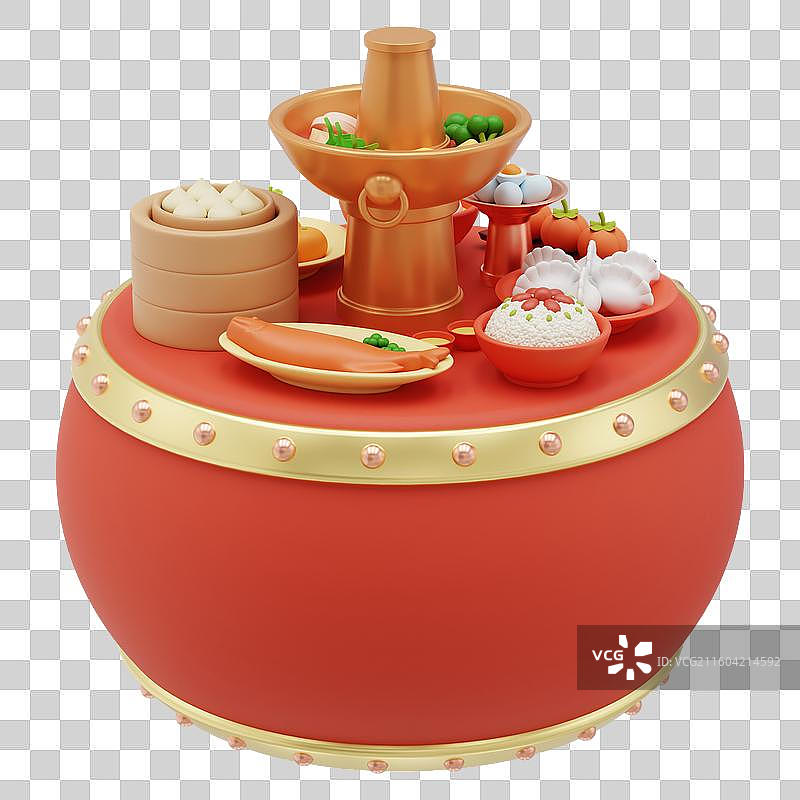 3D卡通一桌饭菜食物节日新年免抠元素图片素材