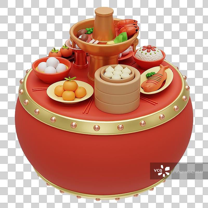 3D卡通一桌饭菜食物节日新年免抠元素图片素材