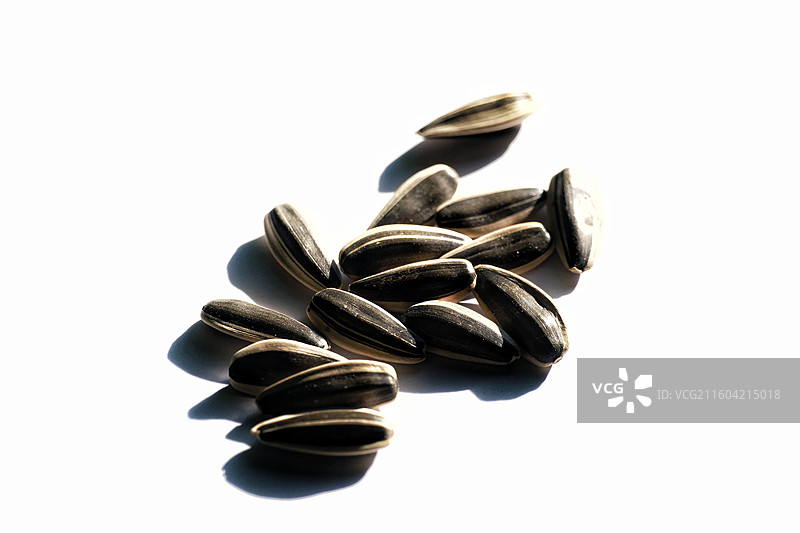 白色背景下向日葵生瓜子葵花子葵花籽特写。光影。留白设计素材元素图片素材