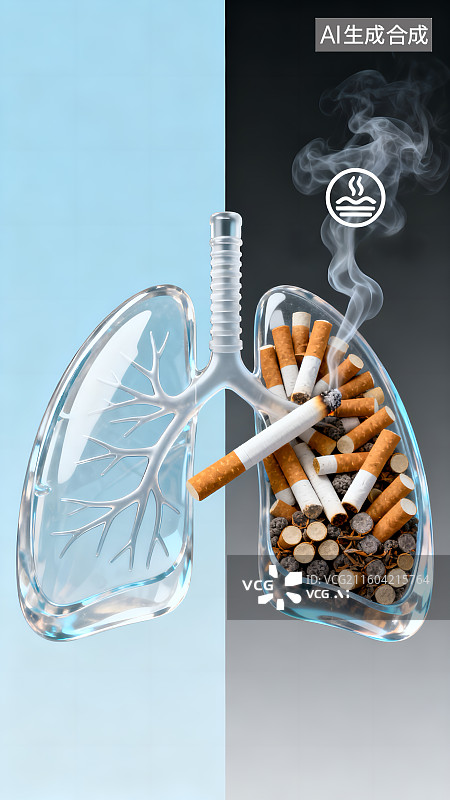 【AI数字艺术】禁烟主题海报——吸烟危害肺部健康创意插图图片素材