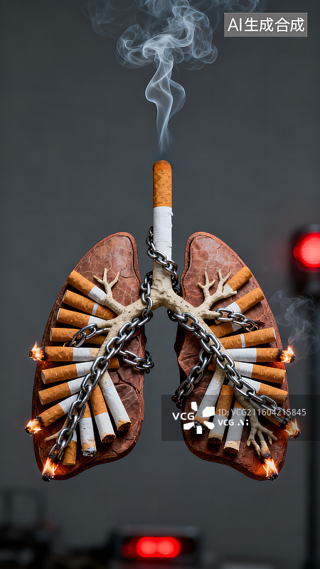 【AI数字艺术】禁烟主题海报——吸烟危害肺部健康创意插图图片素材