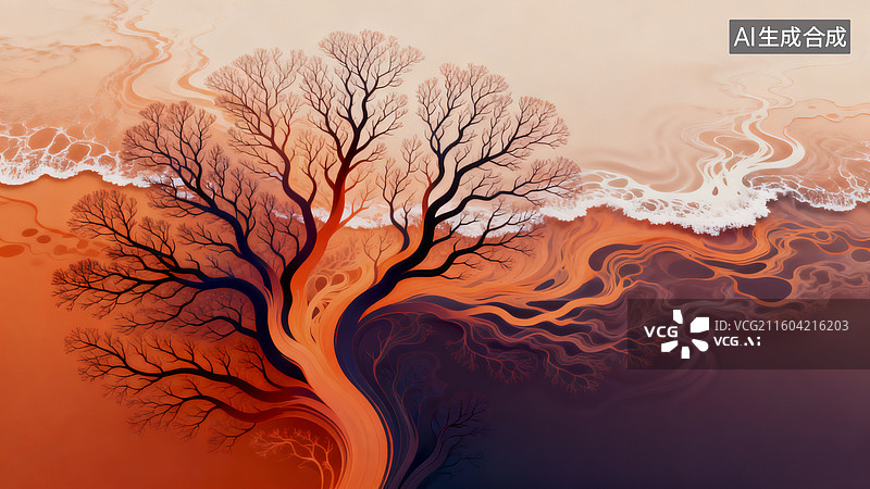 【AI数字艺术】潮汐树插画图片素材
