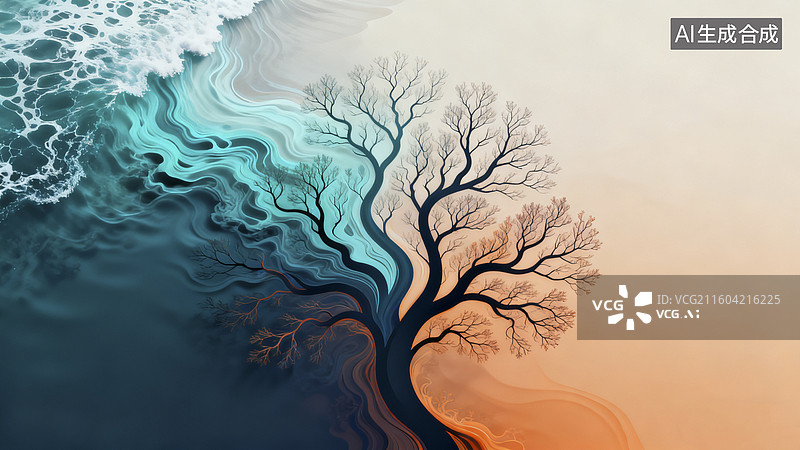 【AI数字艺术】潮汐树插画图片素材