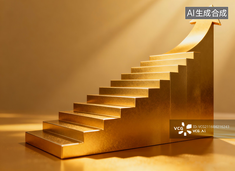 【AI数字艺术】金色阶梯上升箭头图片素材