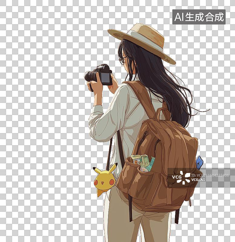 【AI数字艺术】戴草帽的女孩背影拍照图片素材