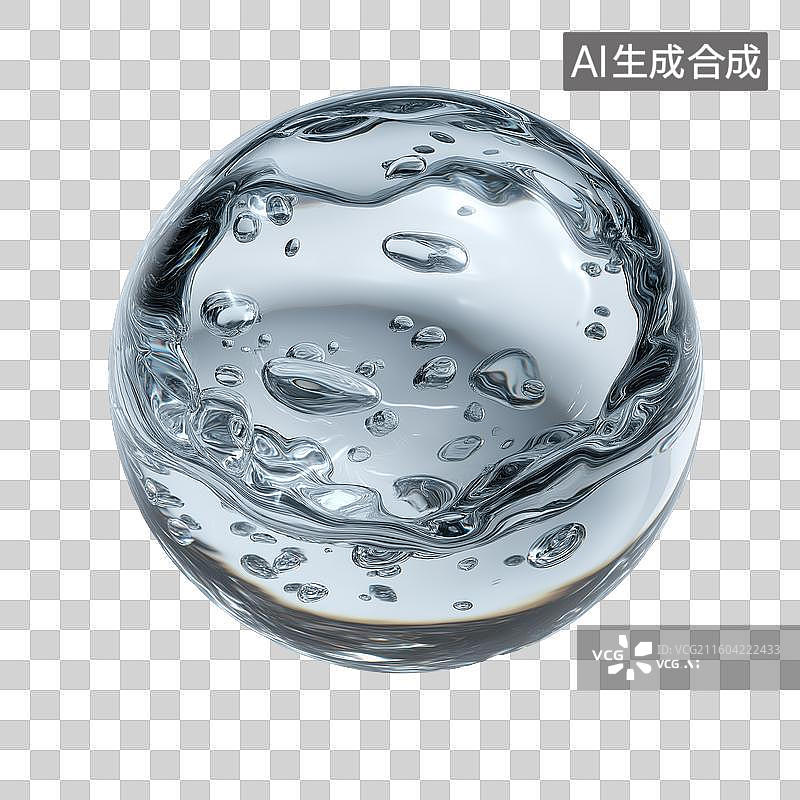 【AI数字艺术】透明蓝色液滴特写图片素材