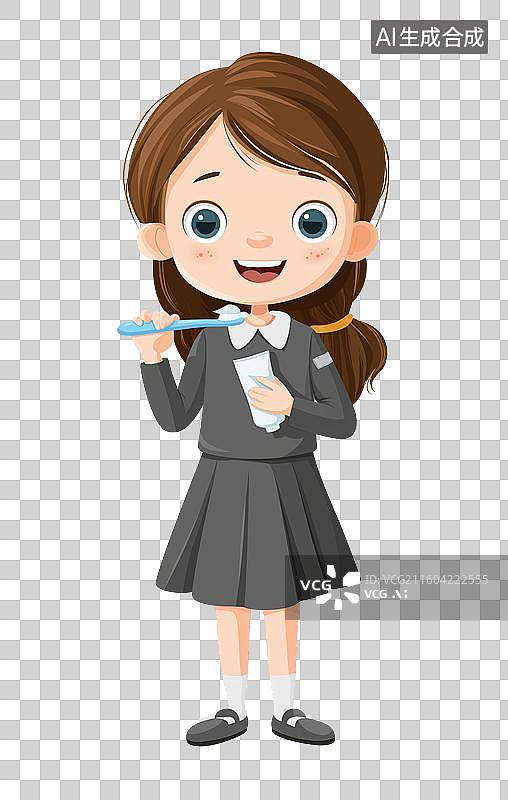 【AI数字艺术】女孩刷牙卡通形象图片素材