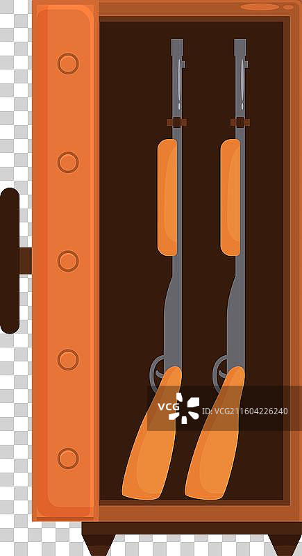 两把猎枪存放在安全的金属保险箱中图片素材