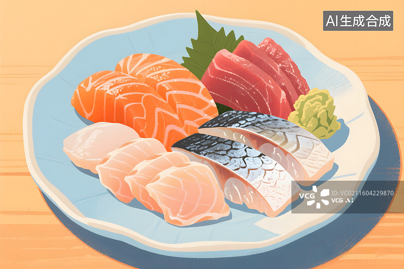 【AI数字艺术】新鲜三文鱼刺身组合图片素材