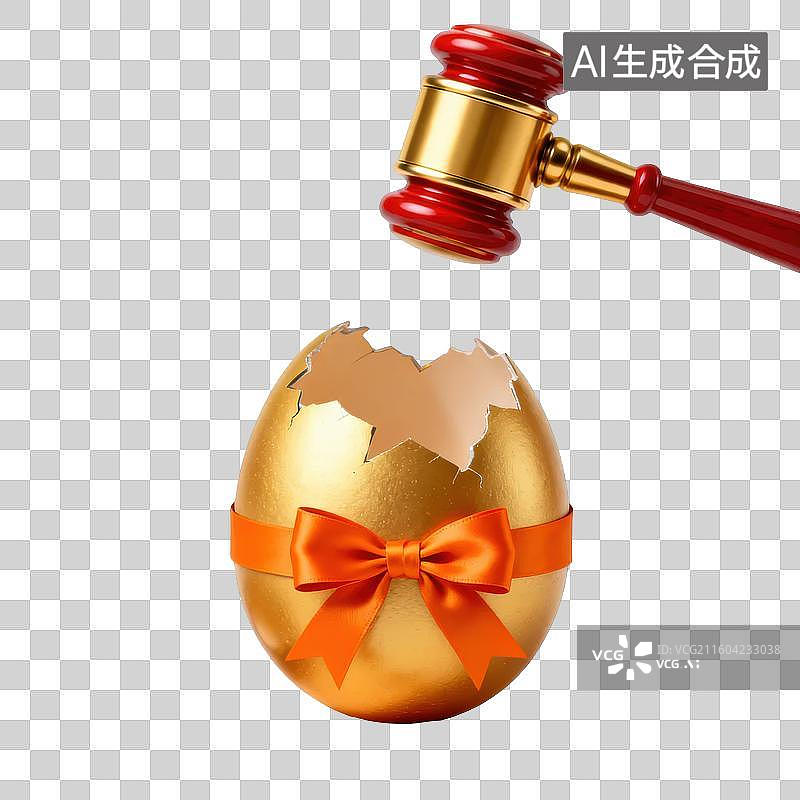 【AI数字艺术】金蛋被法槌敲击图片素材