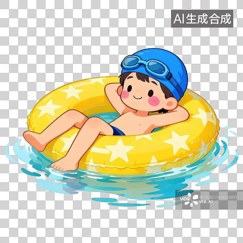 【AI数字艺术】男孩在泳圈中游泳图片素材